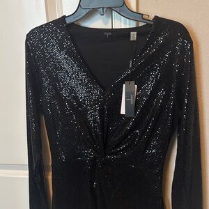Gorgeous Tahari Black Sequin Long Sleeve prom fancy sexy slinky Dress NWT
